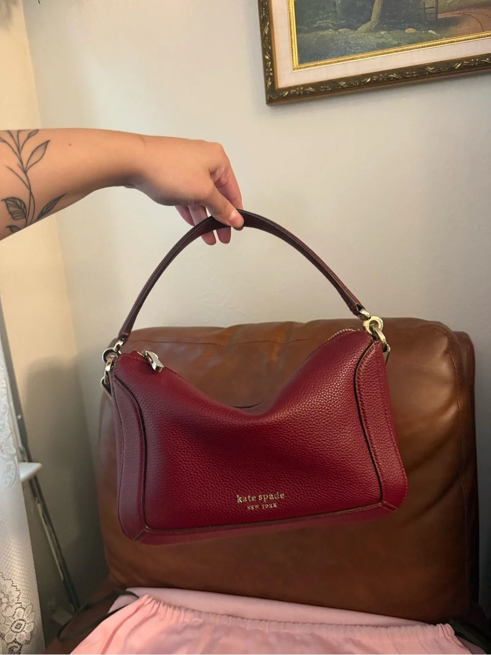 kate spade New York crush medium autumnal burgundy leather crossbody bag